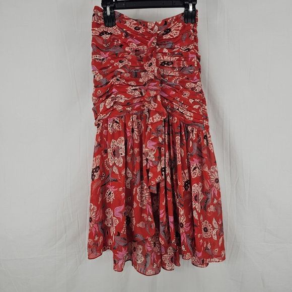 Cinq à Sept Revolve Red Multi Georgette Print Ruffle Skirt Women's Size 4 Ruched - Picture 3 of 10